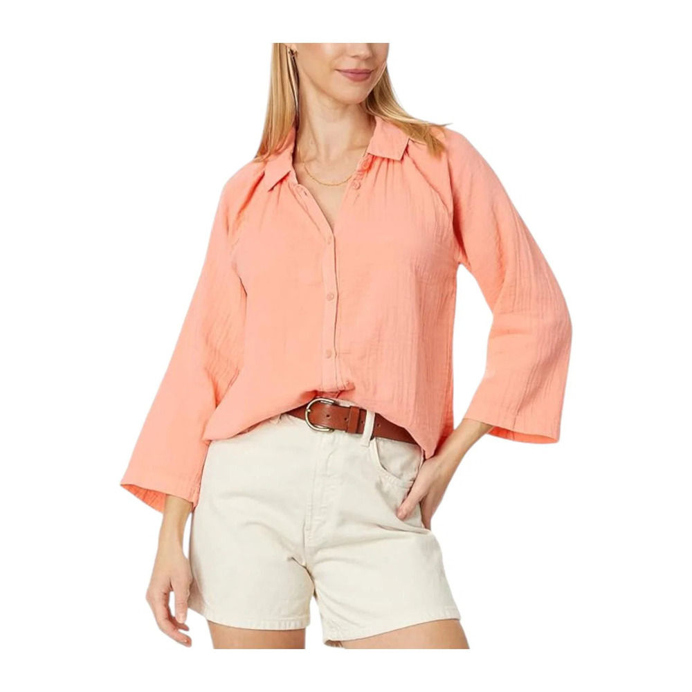 Mod-O-Doc Double Layer Gauze 3/4 Sleeve Easy-Fit Button-Up Blouse - Regular